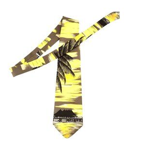 Vintage Tie Tropical Palm Tree Sunset 1970s Damon Textured Polyester Union Made